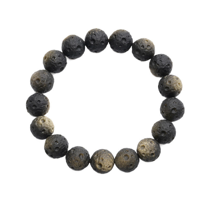 Natural Gold and Silver Sheen Obsidian Round Bead Grounding Bracelet