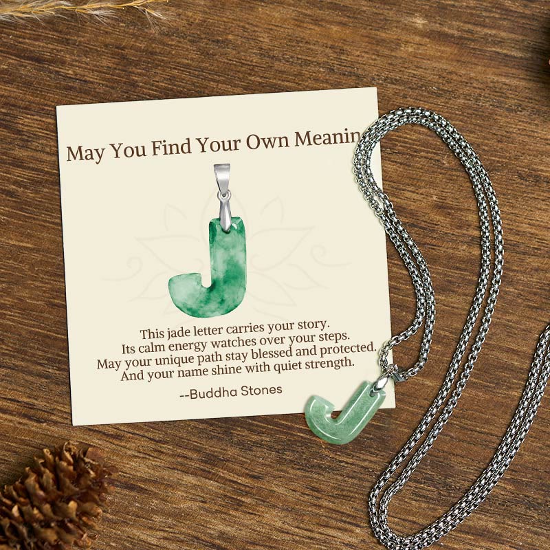 "May You Find Your Own Meaning" Natural A-Z Letter Jade Titanium Steel Chain Necklace Includes Gift Message Card