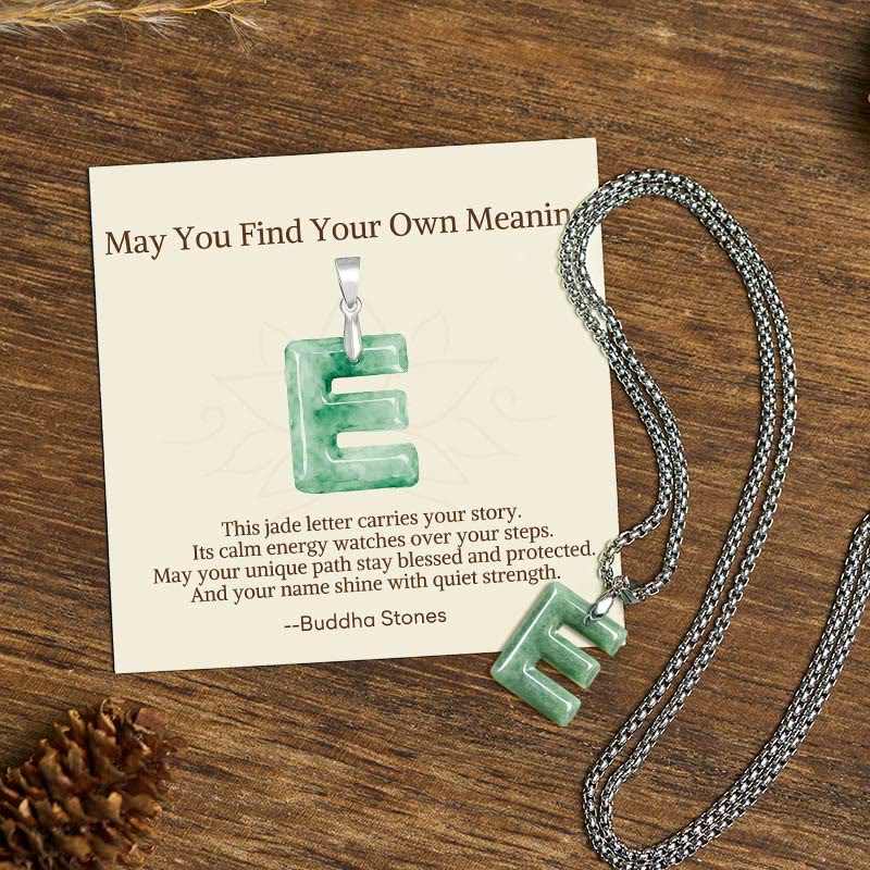 "May You Find Your Own Meaning" Natural A-Z Letter Jade Titanium Steel Chain Necklace Includes Gift Message Card