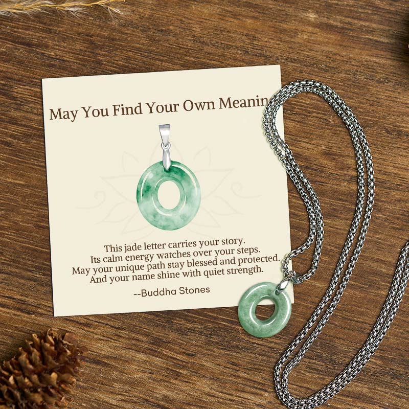 "May You Find Your Own Meaning" Natural A-Z Letter Jade Titanium Steel Chain Necklace Includes Gift Message Card