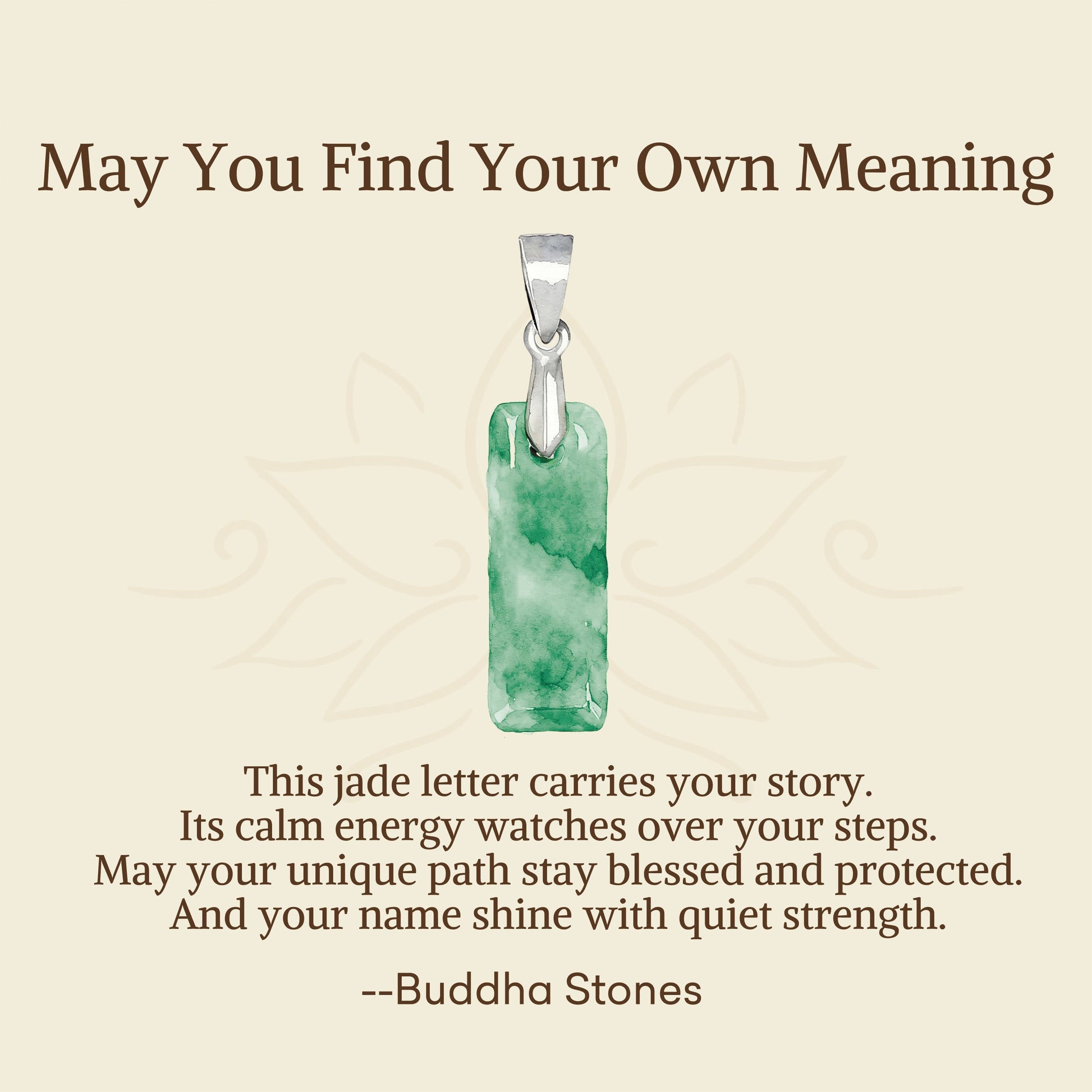 "May You Find Your Own Meaning" Natural A-Z Letter Jade Titanium Steel Chain Necklace Includes Gift Message Card