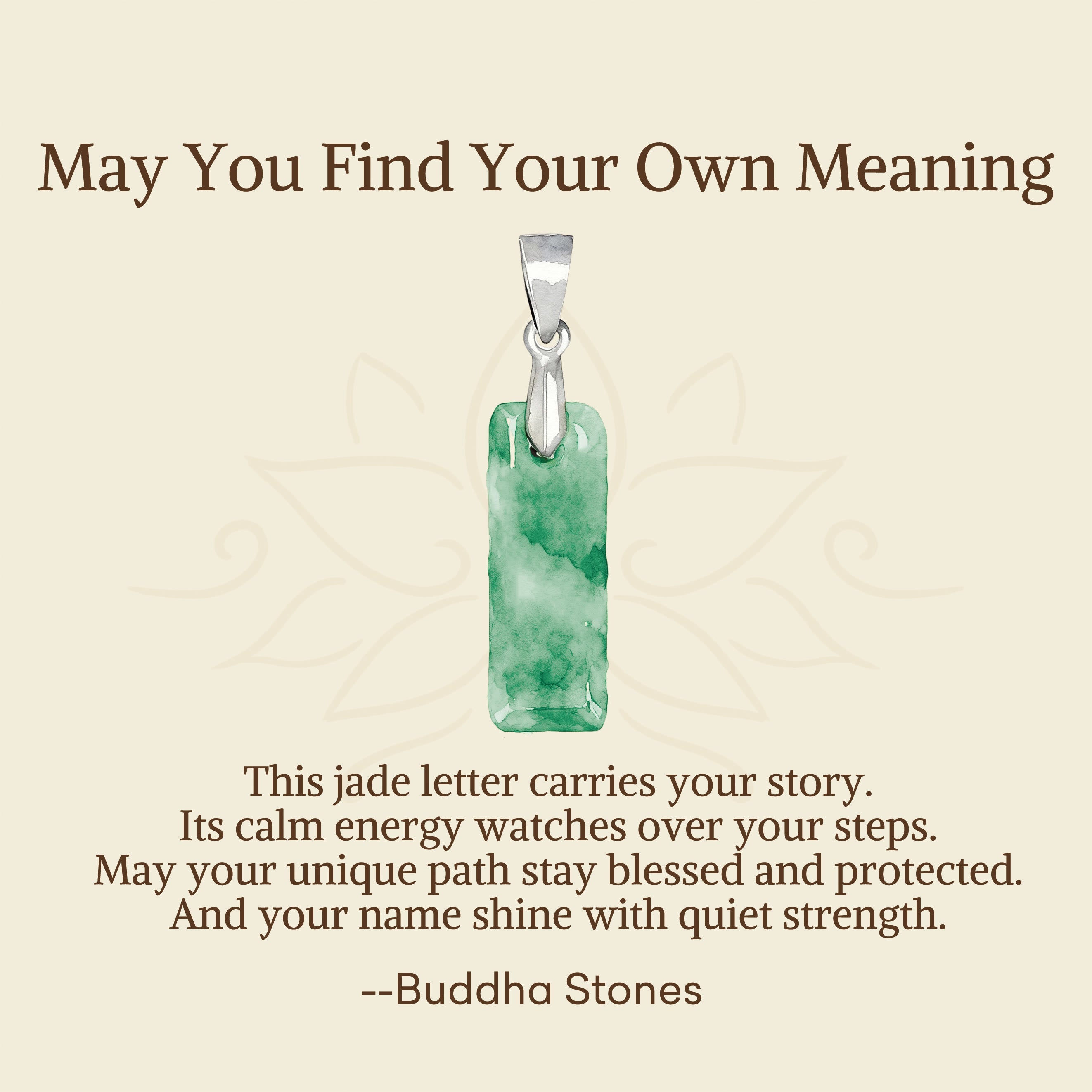 "May You Find Your Own Meaning" Natural A-Z Letter Jade 925 Sterling Silver Chain Necklace Includes Gift Message Card