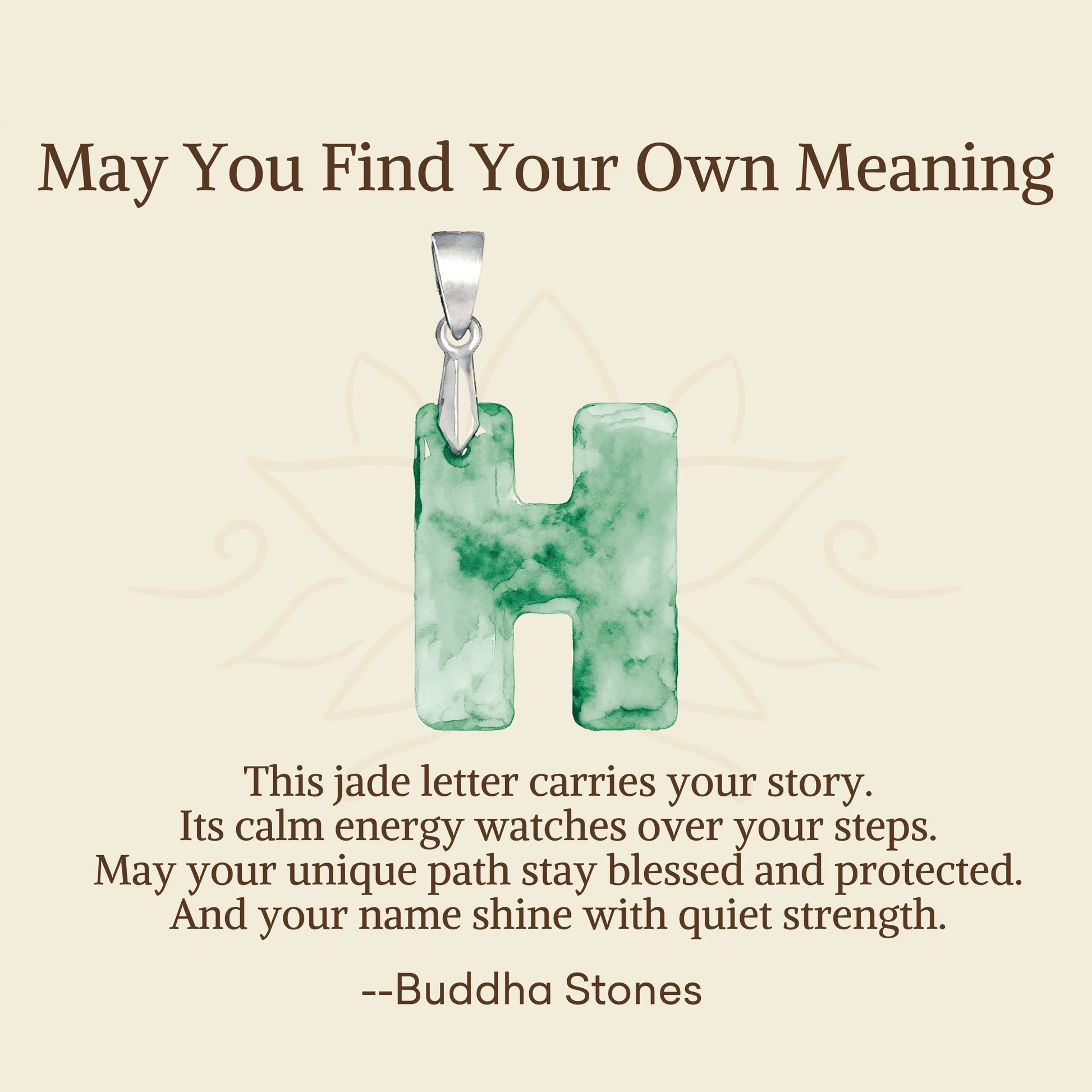 "May You Find Your Own Meaning" Natural A-Z Letter Jade Titanium Steel Chain Necklace Includes Gift Message Card