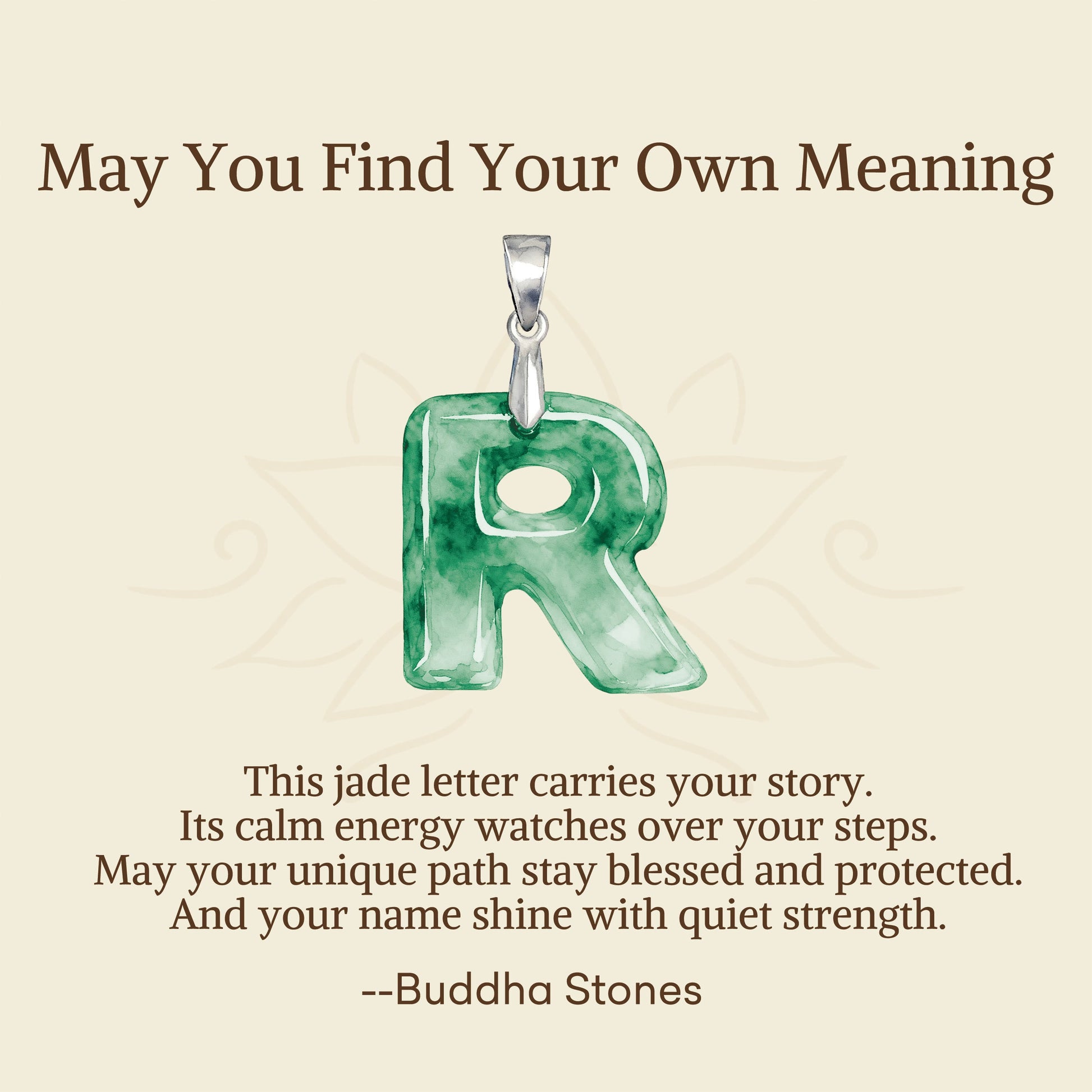 "May You Find Your Own Meaning" Natural A-Z Letter Jade 925 Sterling Silver Chain Necklace Includes Gift Message Card