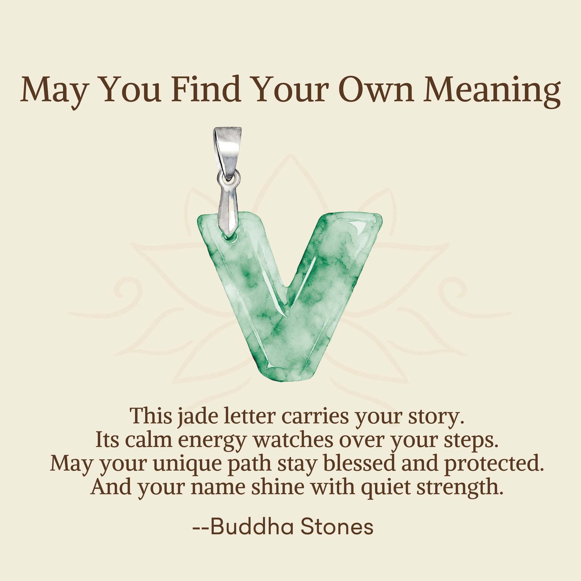 "May You Find Your Own Meaning" Natural A-Z Letter Jade Titanium Steel Chain Necklace Includes Gift Message Card