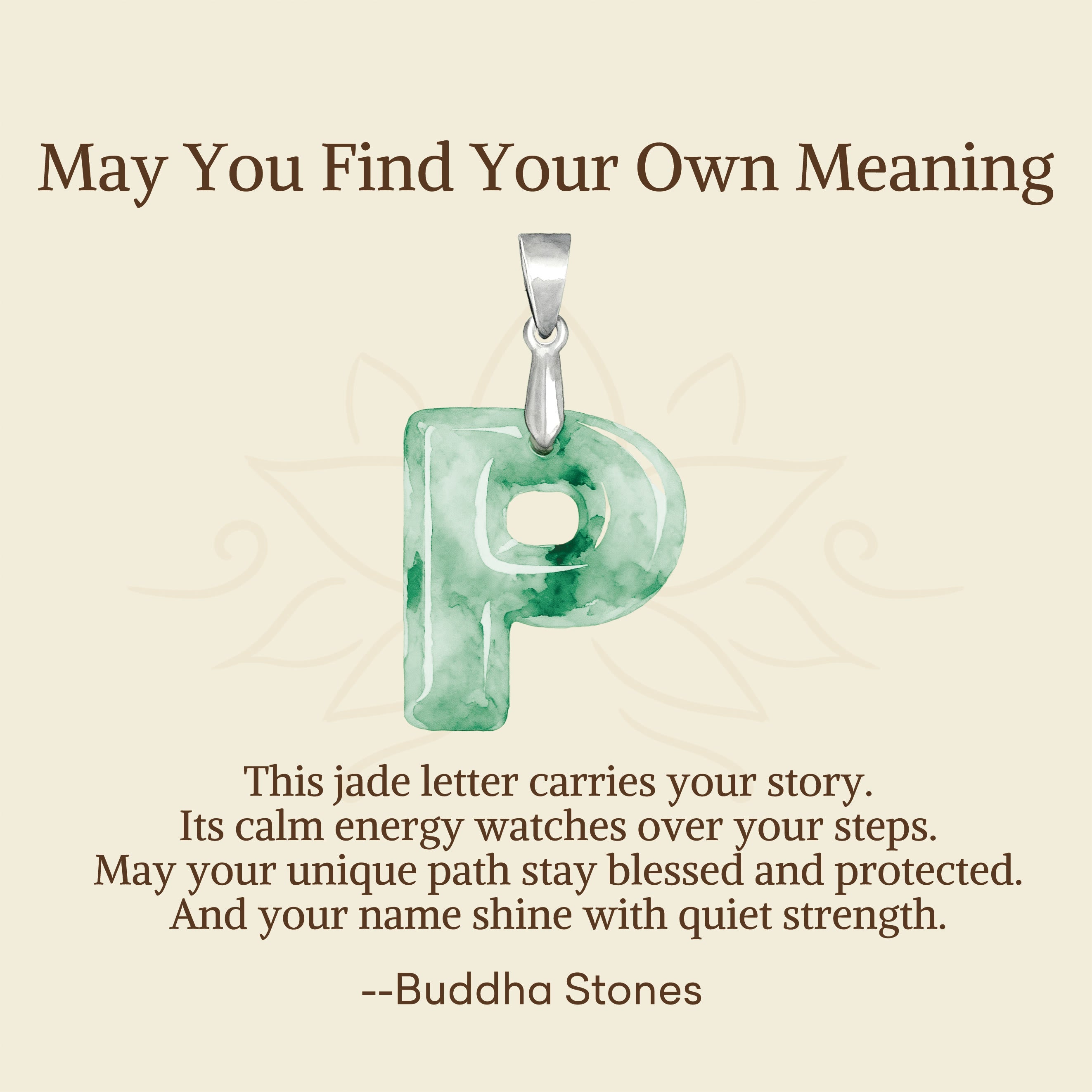 "May You Find Your Own Meaning" Natural A-Z Letter Jade Titanium Steel Chain Necklace Includes Gift Message Card