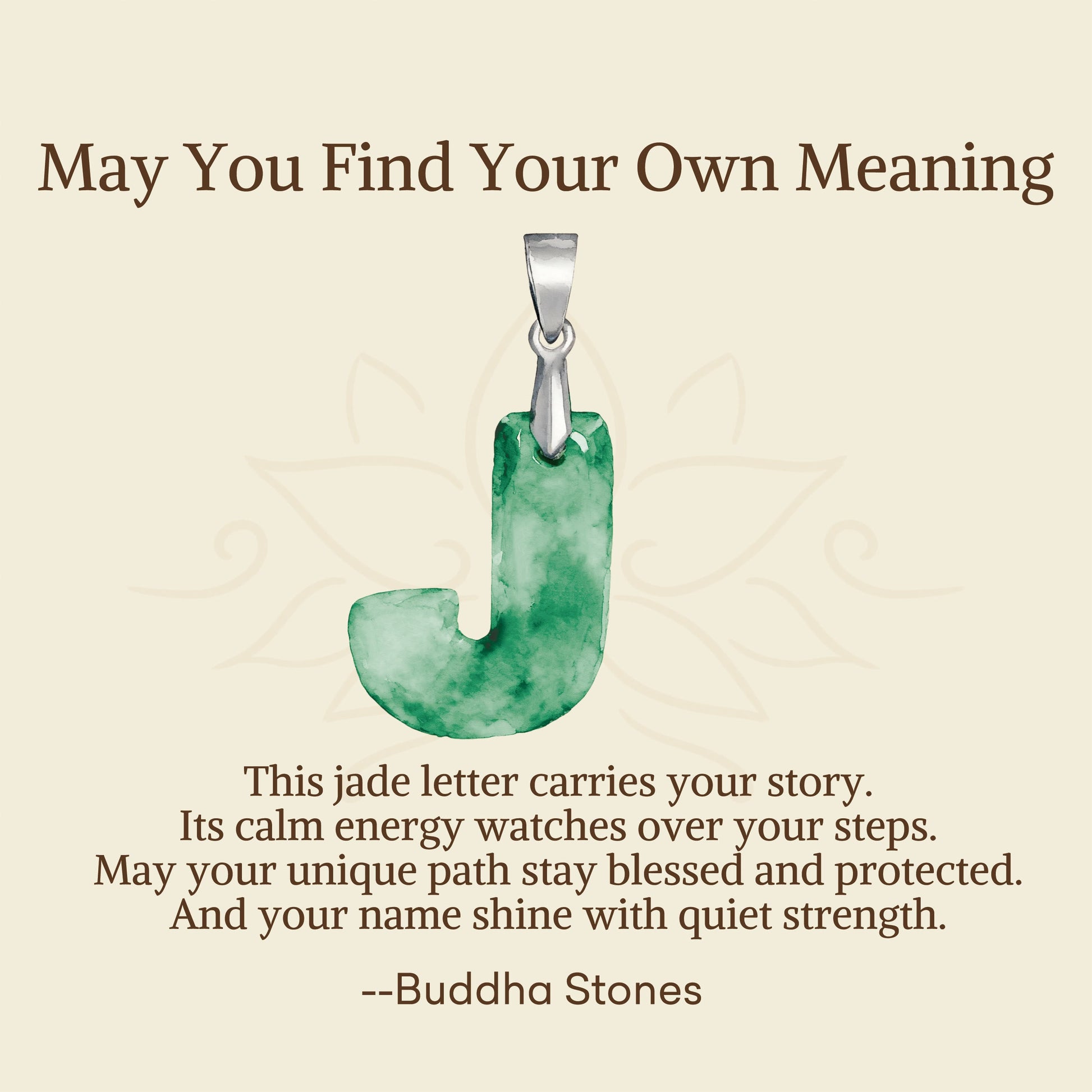 "May You Find Your Own Meaning" Natural A-Z Letter Jade 925 Sterling Silver Chain Necklace Includes Gift Message Card