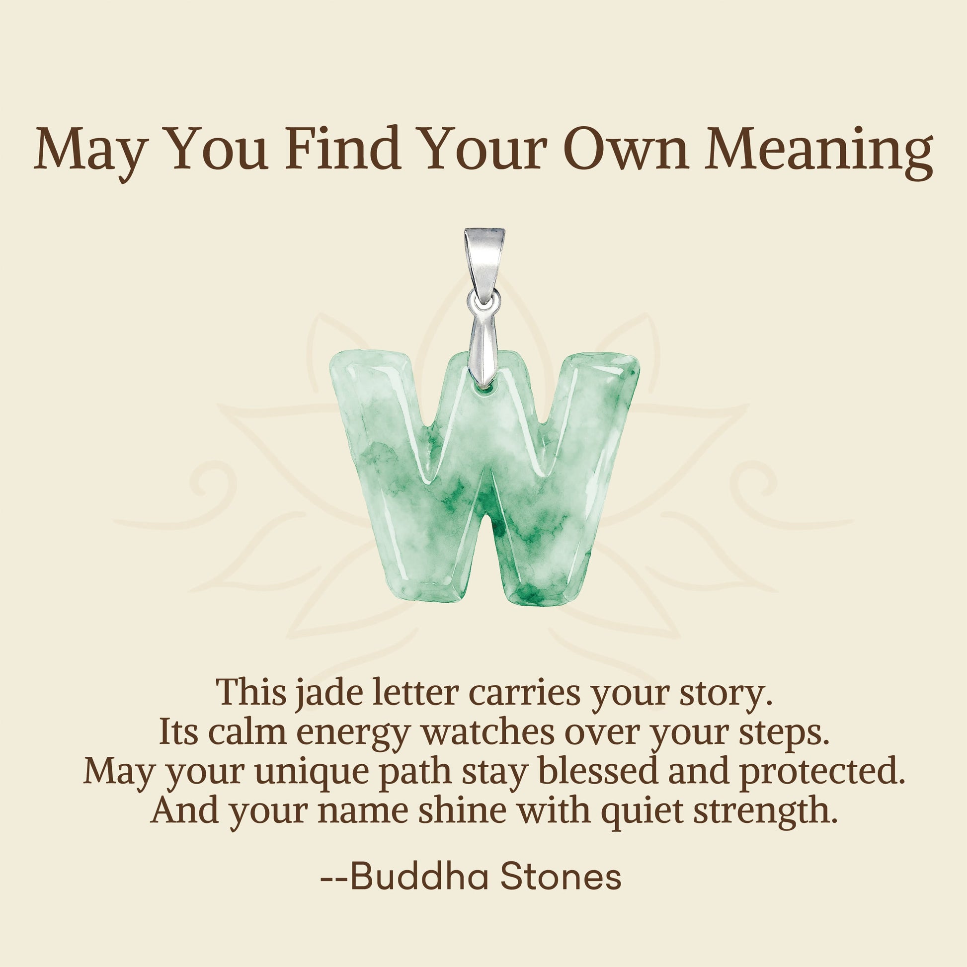 "May You Find Your Own Meaning" Natural A-Z Letter Jade 925 Sterling Silver Chain Necklace Includes Gift Message Card