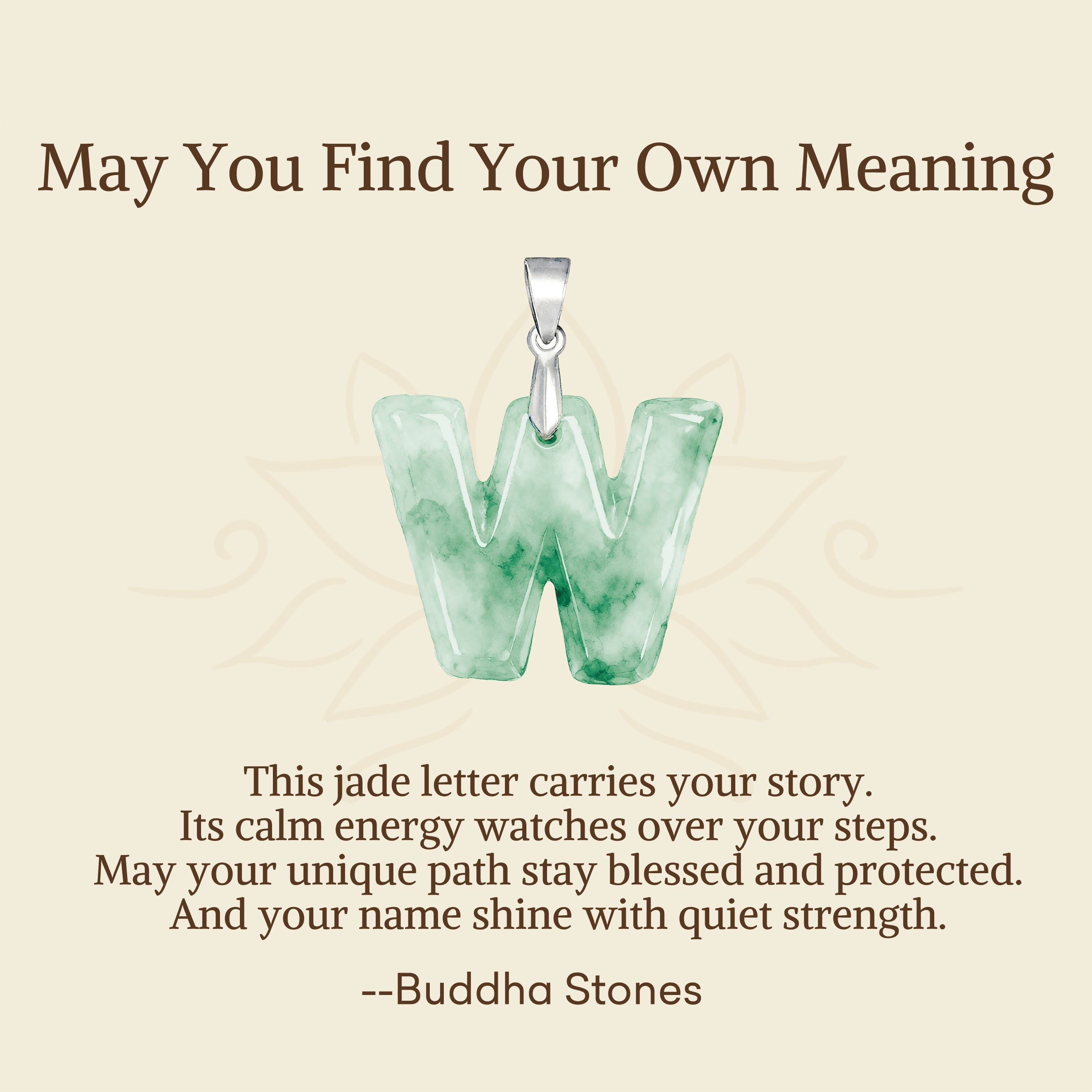 "May You Find Your Own Meaning" Natural A-Z Letter Jade 925 Sterling Silver Chain Necklace Includes Gift Message Card