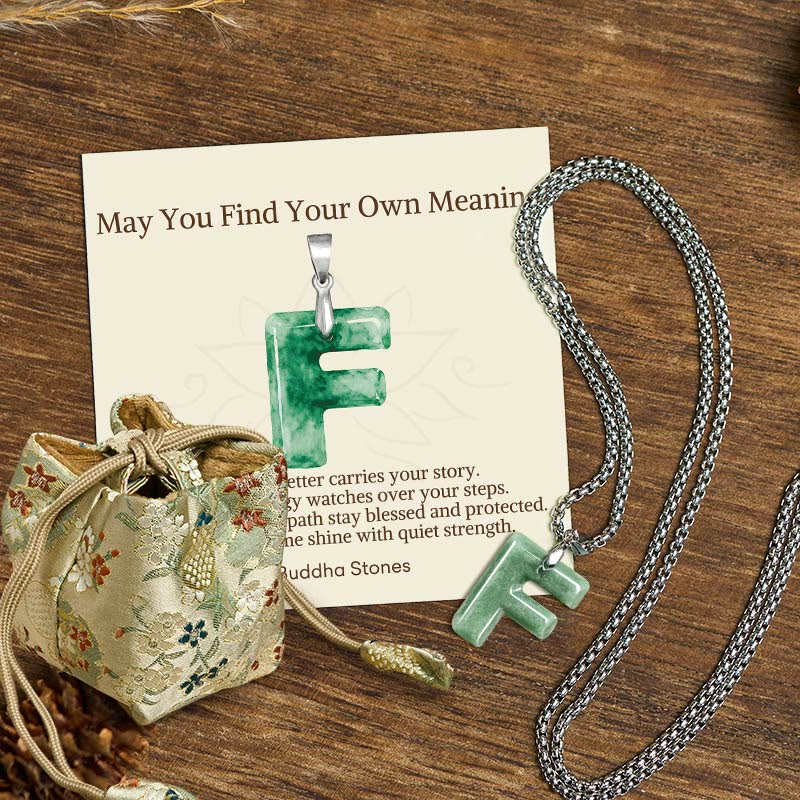 "May You Find Your Own Meaning" Natural A-Z Letter Jade Titanium Steel Chain Necklace Includes Gift Message Card