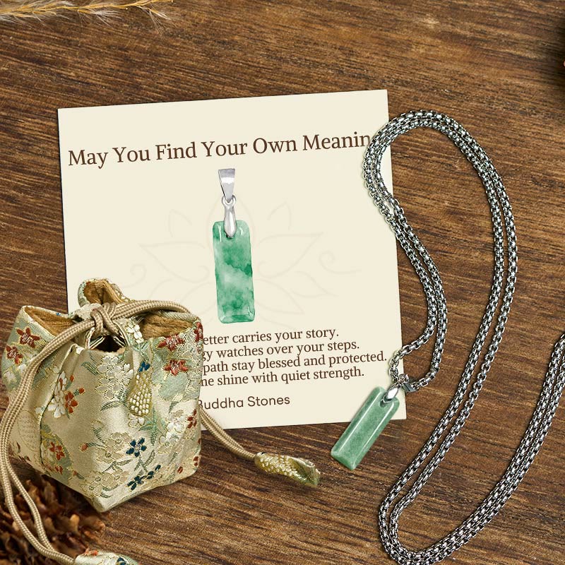 "May You Find Your Own Meaning" Natural A-Z Letter Jade Titanium Steel Chain Necklace Includes Gift Message Card