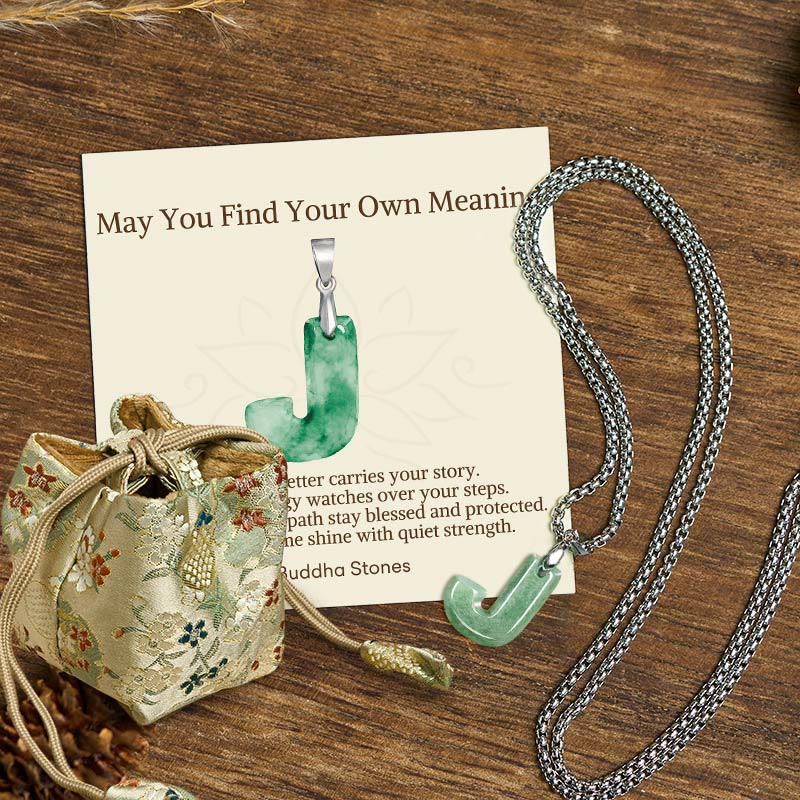 "May You Find Your Own Meaning" Natural A-Z Letter Jade Titanium Steel Chain Necklace Includes Gift Message Card