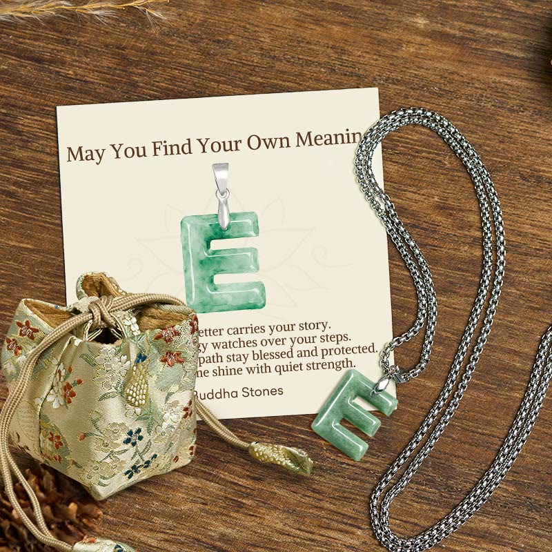 "May You Find Your Own Meaning" Natural A-Z Letter Jade Titanium Steel Chain Necklace Includes Gift Message Card