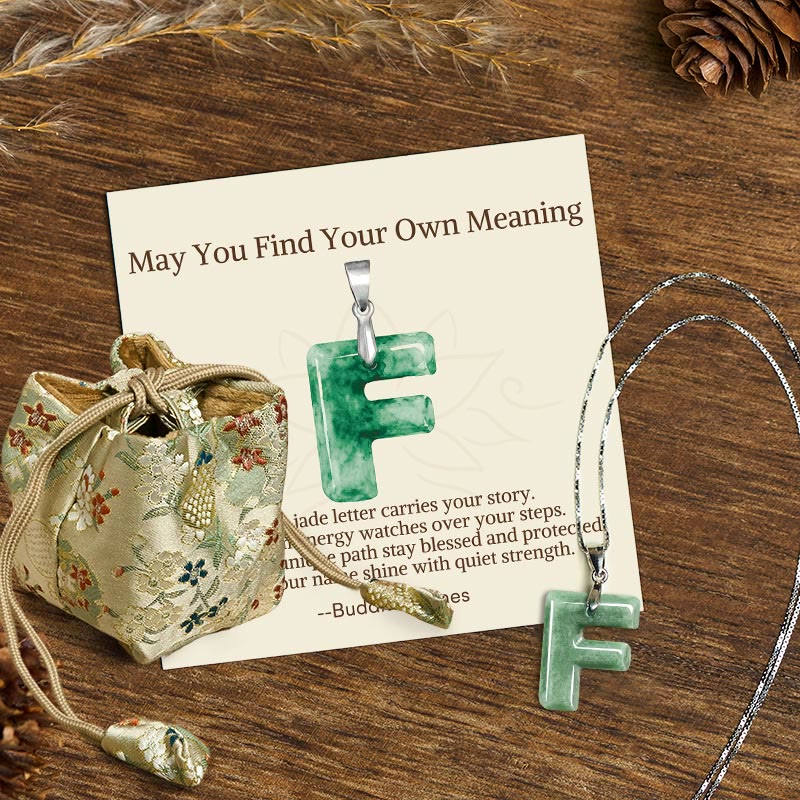 "May You Find Your Own Meaning" Natural A-Z Letter Jade 925 Sterling Silver Chain Necklace Includes Gift Message Card