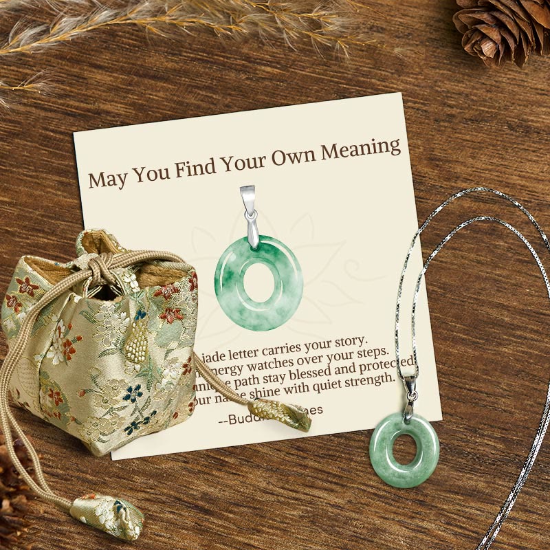 "May You Find Your Own Meaning" Natural A-Z Letter Jade Titanium Steel Chain Necklace Includes Gift Message Card