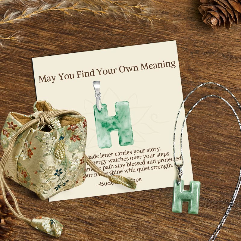"May You Find Your Own Meaning" Natural A-Z Letter Jade Titanium Steel Chain Necklace Includes Gift Message Card