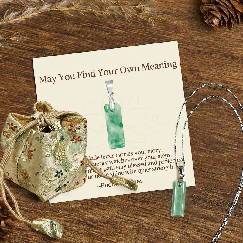 "May You Find Your Own Meaning" Natural A-Z Letter Jade 925 Sterling Silver Chain Necklace Includes Gift Message Card