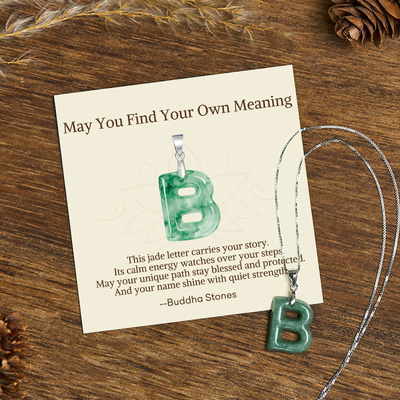 "May You Find Your Own Meaning" Natural A-Z Letter Jade Titanium Steel Chain Necklace Includes Gift Message Card