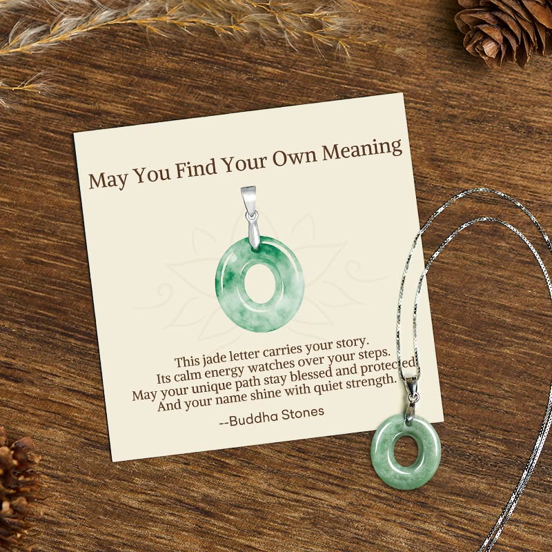 "May You Find Your Own Meaning" Natural A-Z Letter Jade Titanium Steel Chain Necklace Includes Gift Message Card