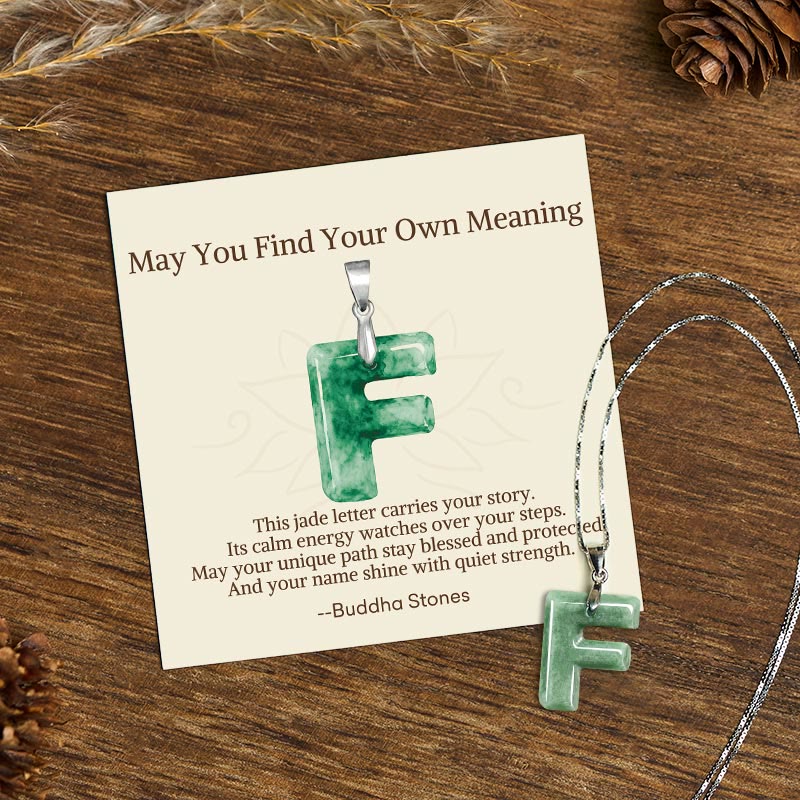 "May You Find Your Own Meaning" Natural A-Z Letter Jade Titanium Steel Chain Necklace Includes Gift Message Card
