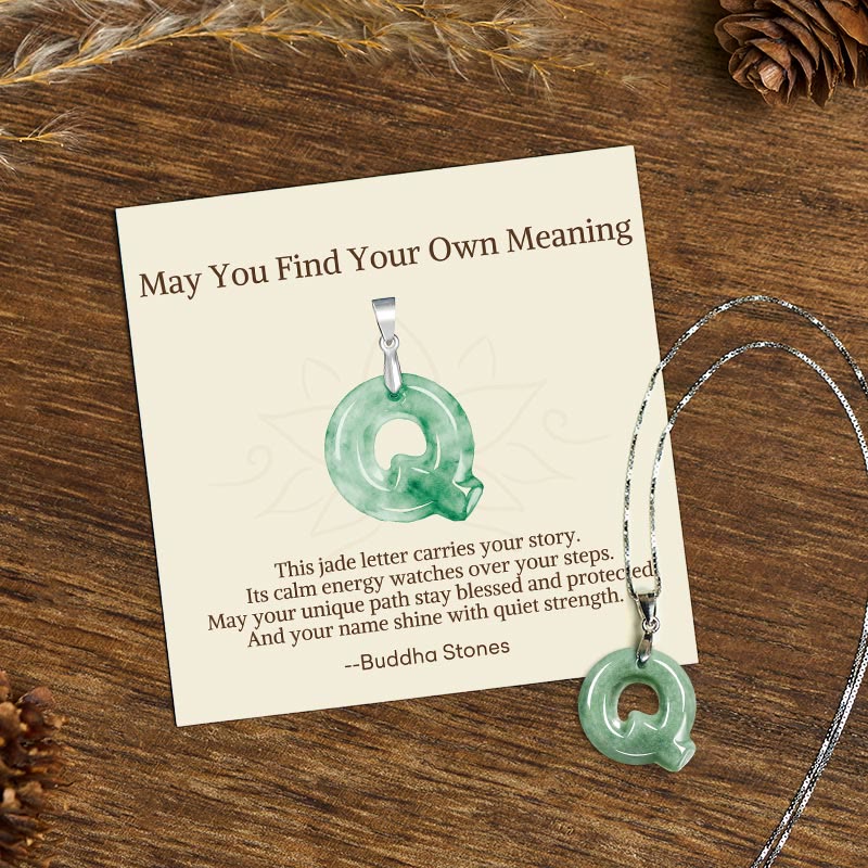"May You Find Your Own Meaning" Natural A-Z Letter Jade 925 Sterling Silver Chain Necklace Includes Gift Message Card
