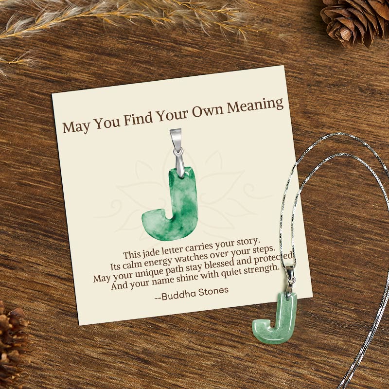 "May You Find Your Own Meaning" Natural A-Z Letter Jade 925 Sterling Silver Chain Necklace Includes Gift Message Card