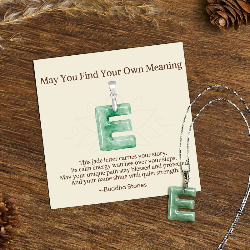 "May You Find Your Own Meaning" Natural A-Z Letter Jade 925 Sterling Silver Chain Necklace Includes Gift Message Card