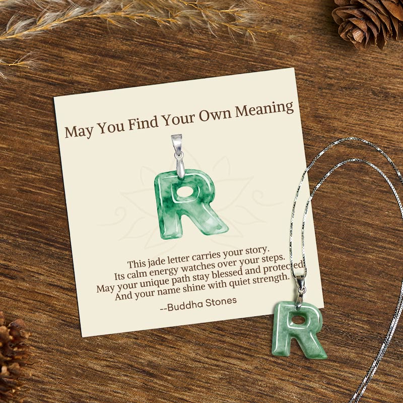 "May You Find Your Own Meaning" Natural A-Z Letter Jade Titanium Steel Chain Necklace Includes Gift Message Card
