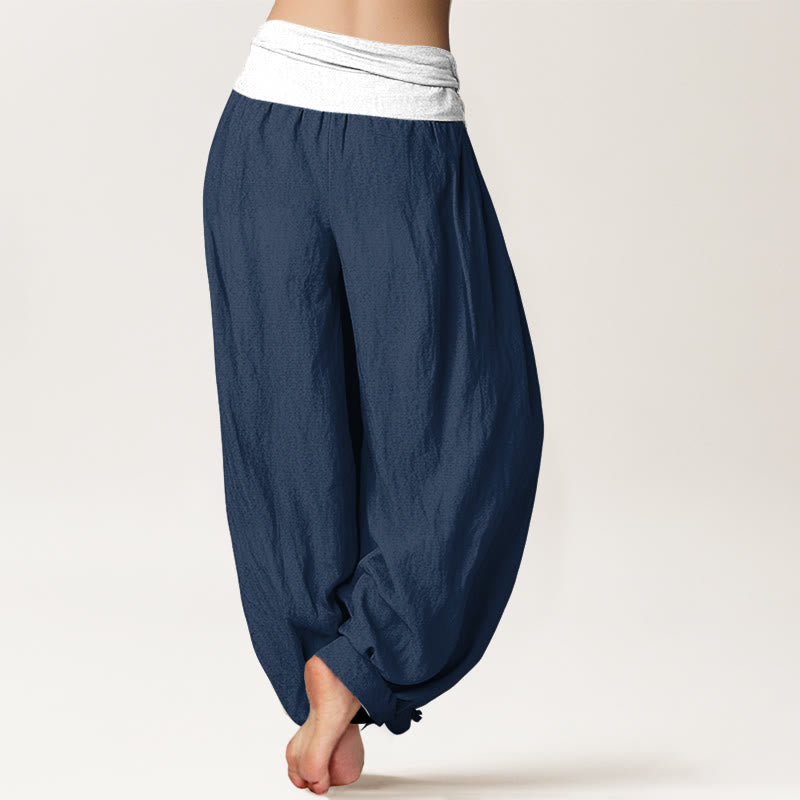 Pure Cotton Color-Block Harem Pants for Mindful Daily Movement