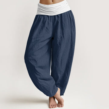 Pure Cotton Color-Block Harem Pants for Mindful Daily Movement