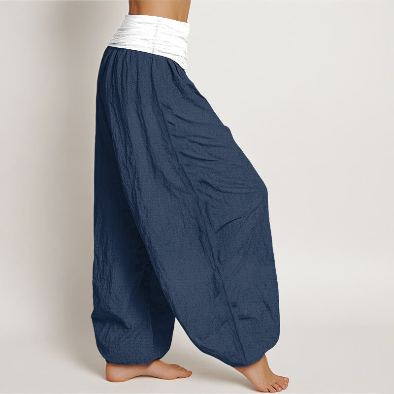 Pure Cotton Color-Block Harem Pants for Mindful Daily Movement