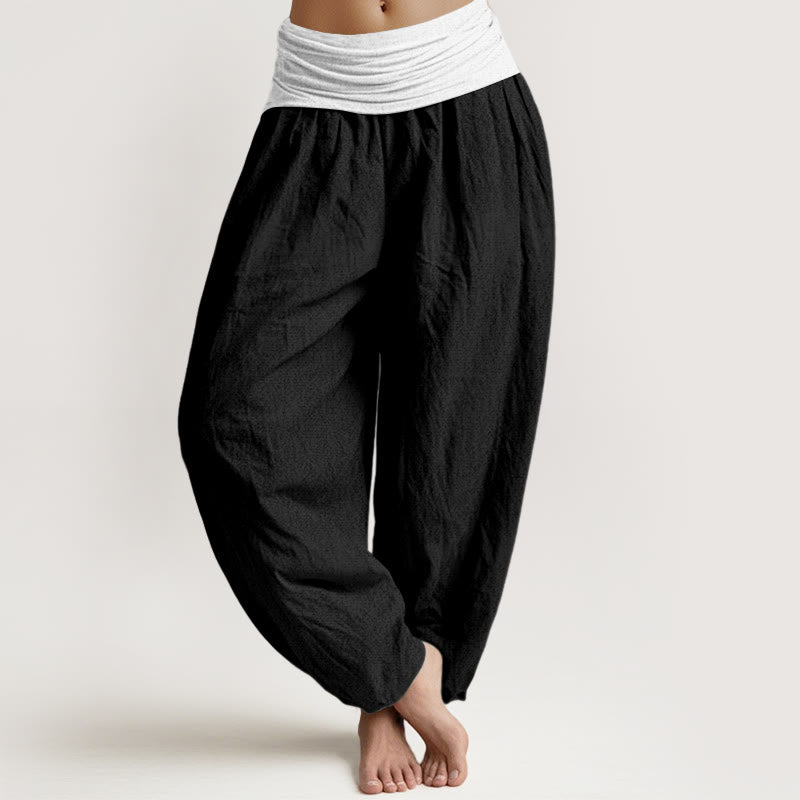 Pure Cotton Color-Block Harem Pants for Mindful Daily Movement
