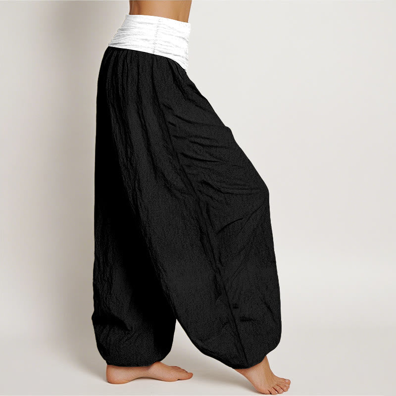 Pure Cotton Color-Block Harem Pants for Mindful Daily Movement