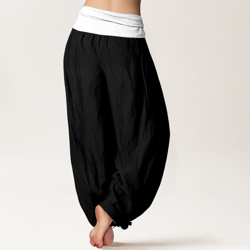 Pure Cotton Color-Block Harem Pants for Mindful Daily Movement