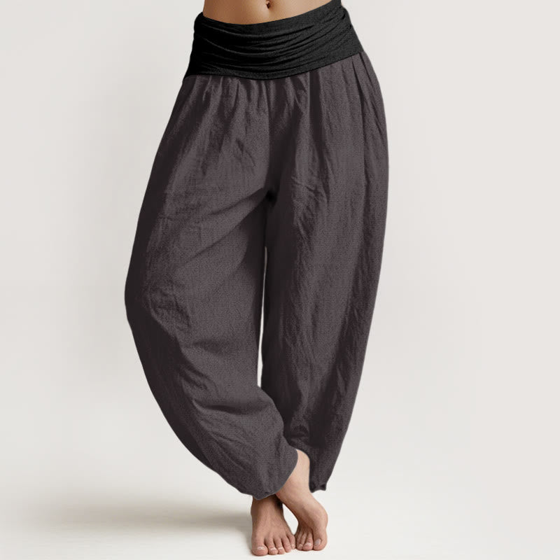 Pure Cotton Color-Block Harem Pants for Mindful Daily Movement