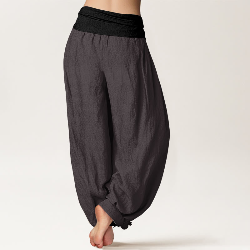 Pure Cotton Color-Block Harem Pants for Mindful Daily Movement