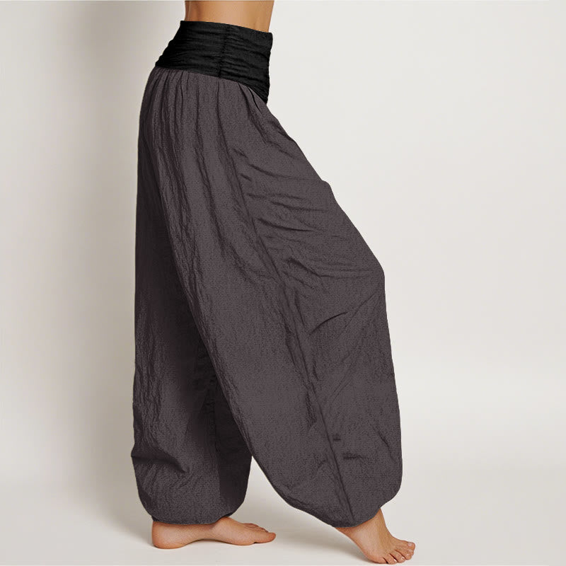 Pure Cotton Color-Block Harem Pants for Mindful Daily Movement