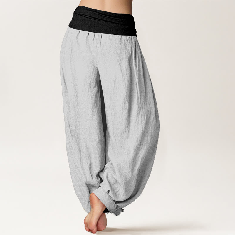 Pure Cotton Color-Block Harem Pants for Mindful Daily Movement