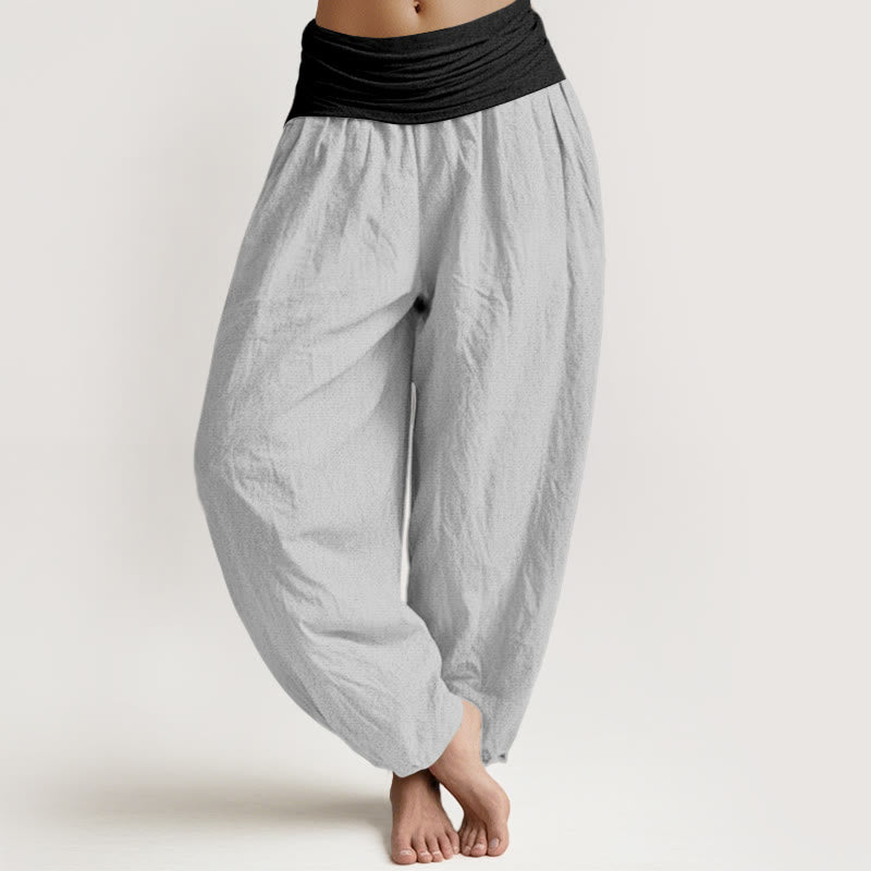 Pure Cotton Color-Block Harem Pants for Mindful Daily Movement