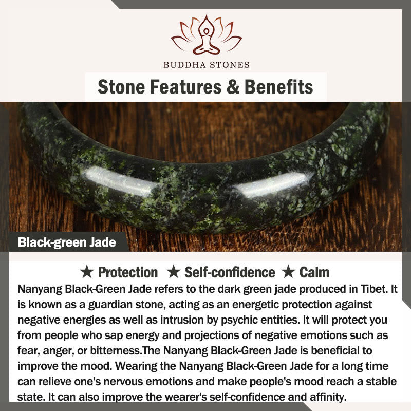 Solid Nanyang Black-Green Jade Natural Stone Cuff Bangle Bracelet