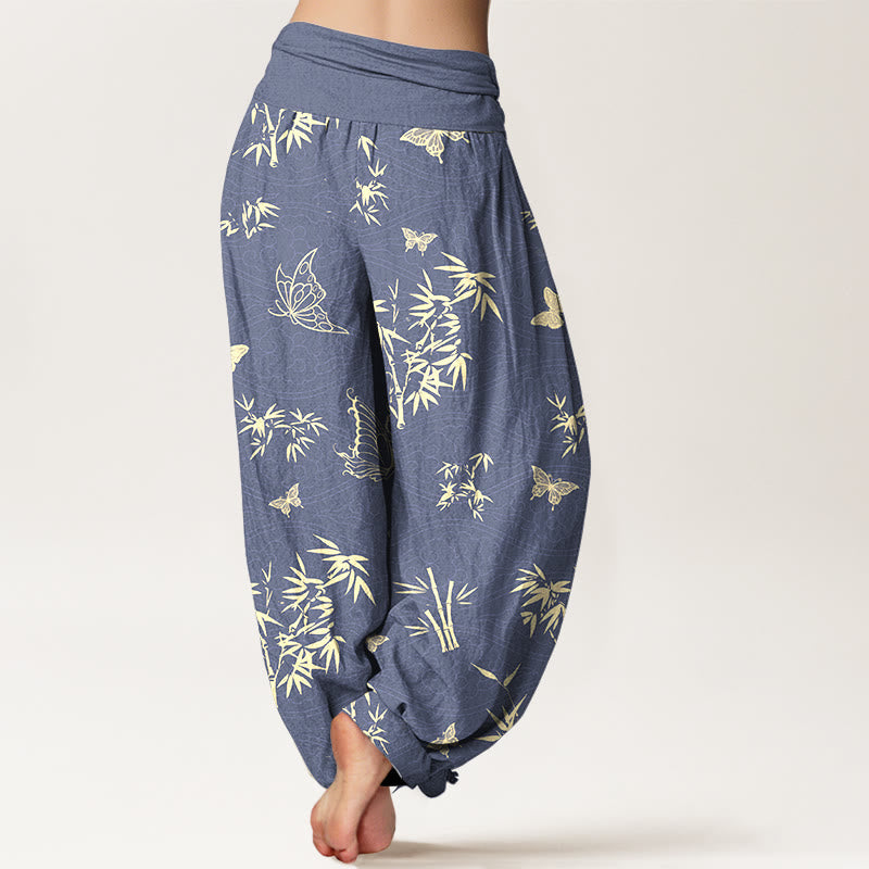 Tactile Cotton Flowing Bamboo Print Meditation Harem Pants