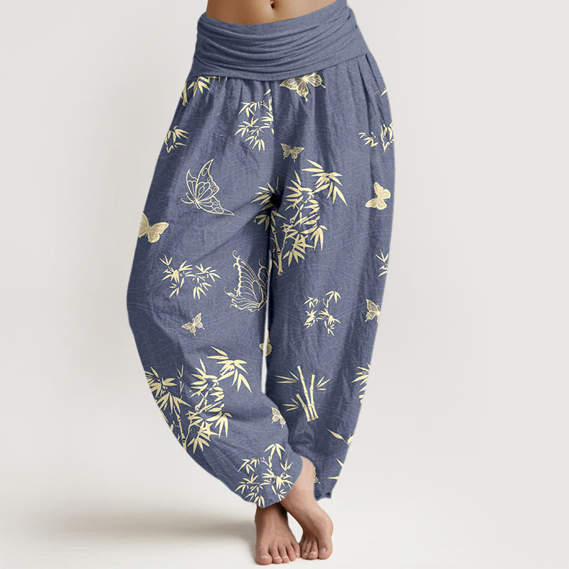 Tactile Cotton Flowing Bamboo Print Meditation Harem Pants