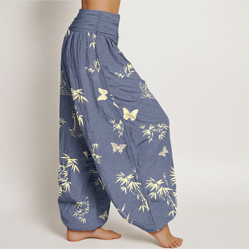 Tactile Cotton Flowing Bamboo Print Meditation Harem Pants