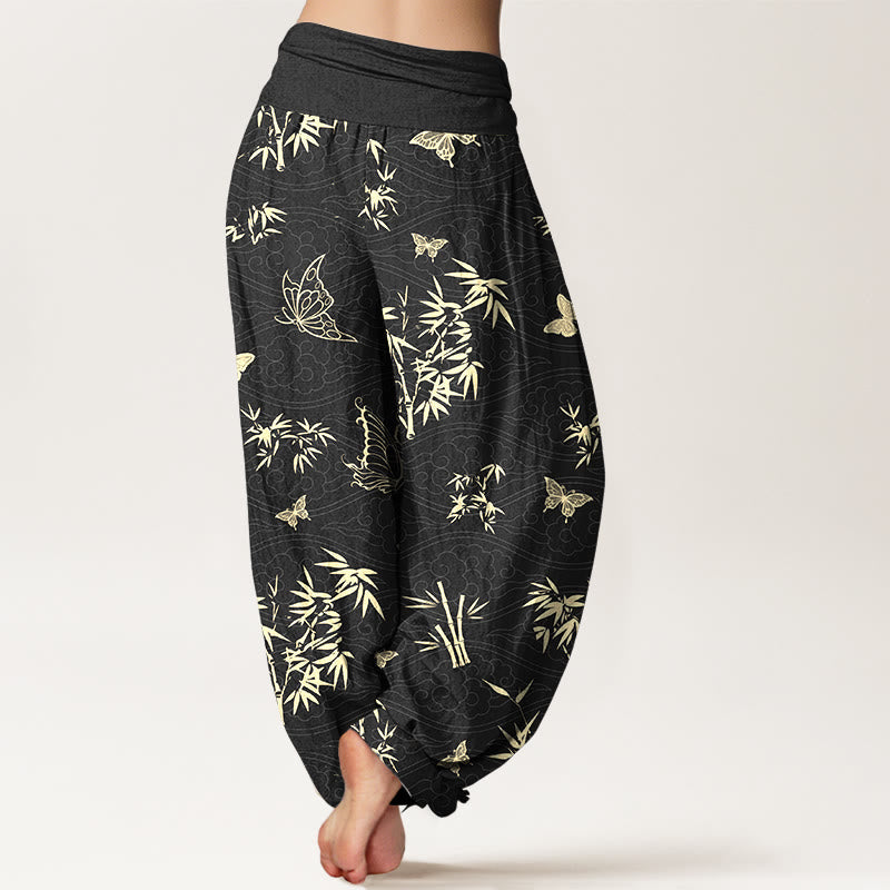 Tactile Cotton Flowing Bamboo Print Meditation Harem Pants