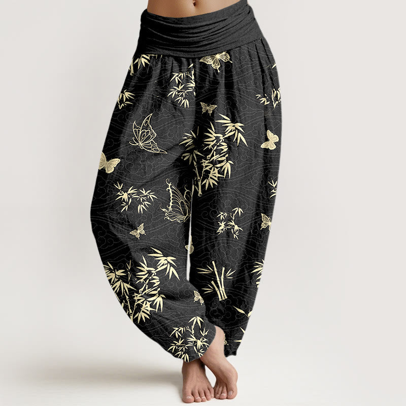 Tactile Cotton Flowing Bamboo Print Meditation Harem Pants