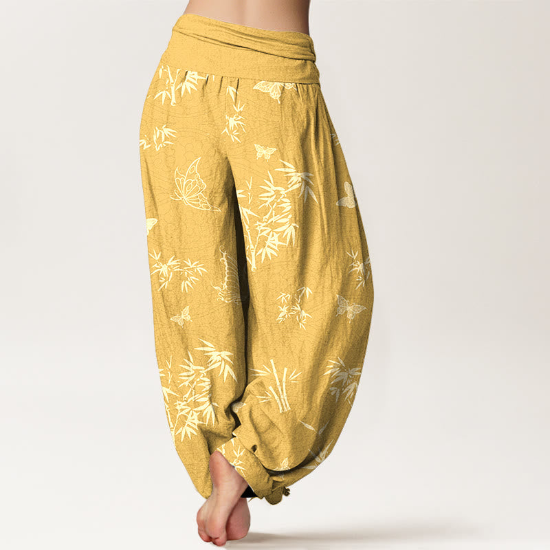 Tactile Cotton Flowing Bamboo Print Meditation Harem Pants