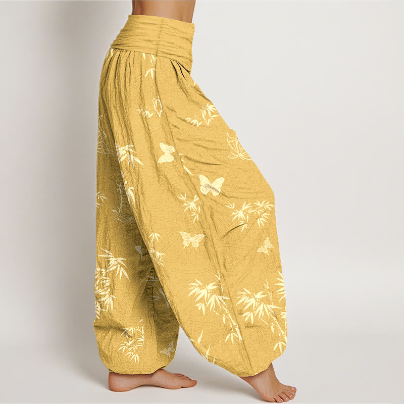 Tactile Cotton Flowing Bamboo Print Meditation Harem Pants