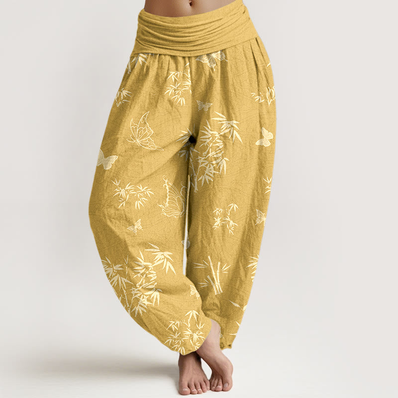 Tactile Cotton Flowing Bamboo Print Meditation Harem Pants