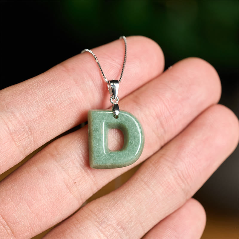 Natural A-Z Letter Jade 925 Sterling Silver Silm Chain Prosperity Necklace Pendant