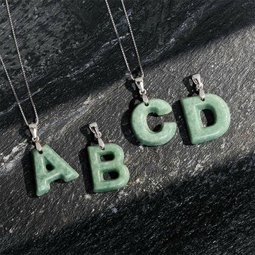 Natural A-Z Letter Jade 925 Sterling Silver Silm Chain Prosperity Necklace Pendant